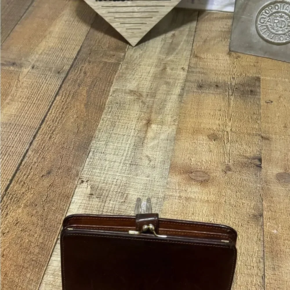 COACH VTG MAHOGANY BROWN LEATHER CHECKBOOK KISSLOCK PURSE BAG WALLET RARE!